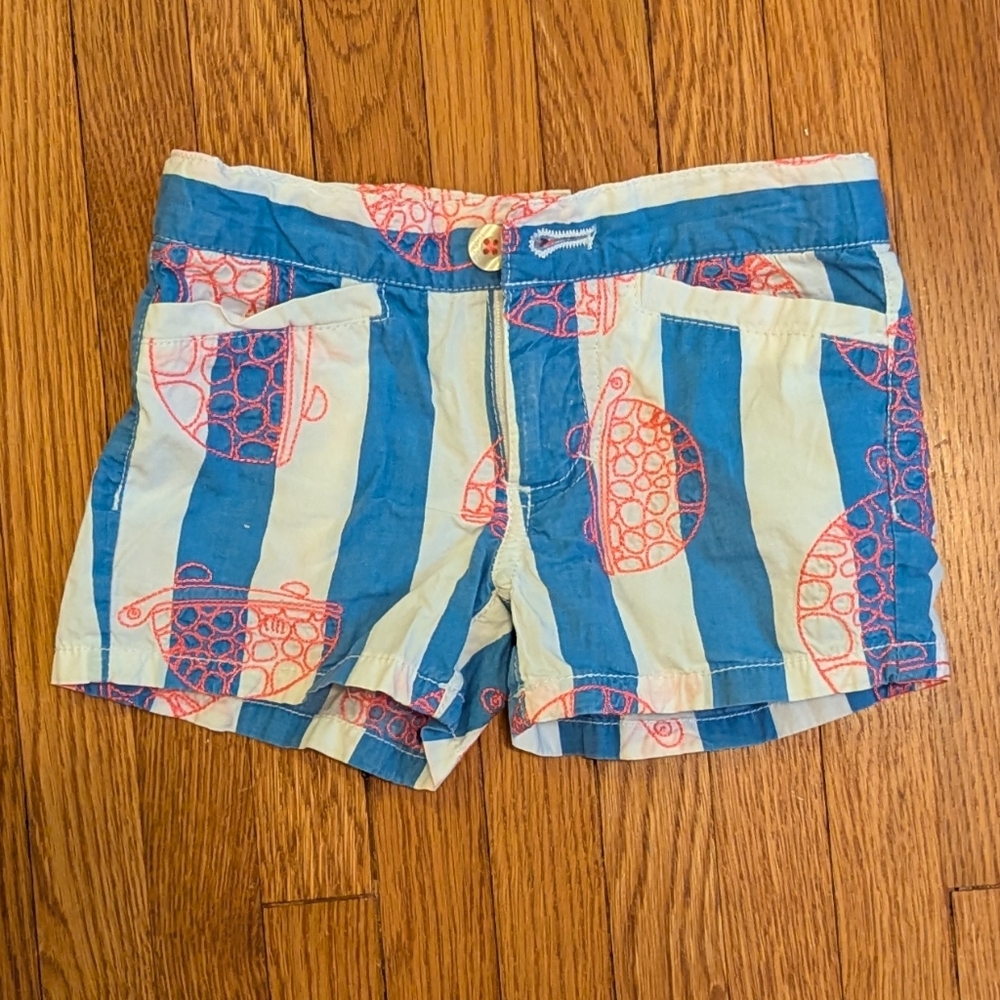 Lilly Pulitzer Striped Toddler Shorts With Pink Stitched Turtle Design